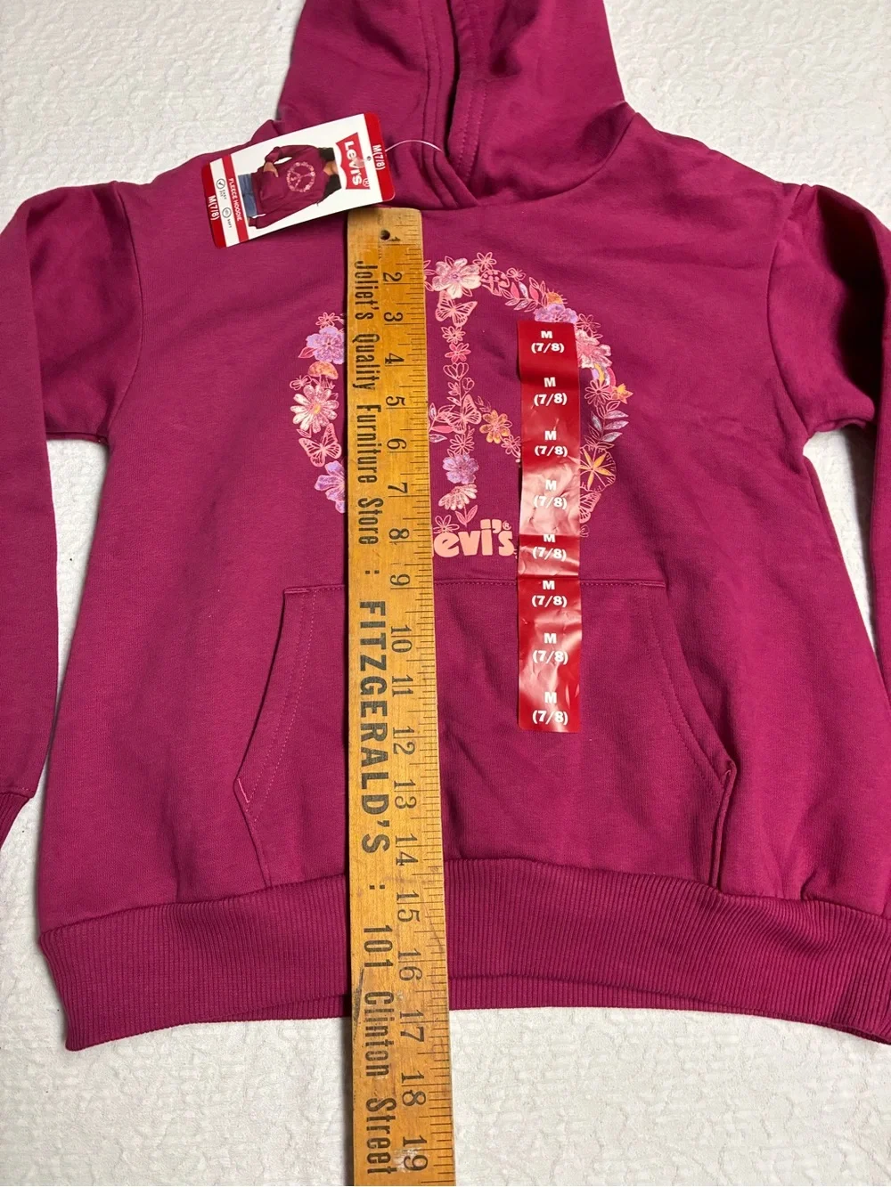 Levi's Girls' Medium Hoodie - Raspberry with Floral Peace Graphic